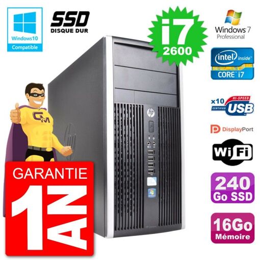 PC de escritorio HP Compaq Pro 6300 MT - Procesador Intel Core i7-2600, 16GB RAM, SSD de 240GB, Grabadora de DVD, WiFi