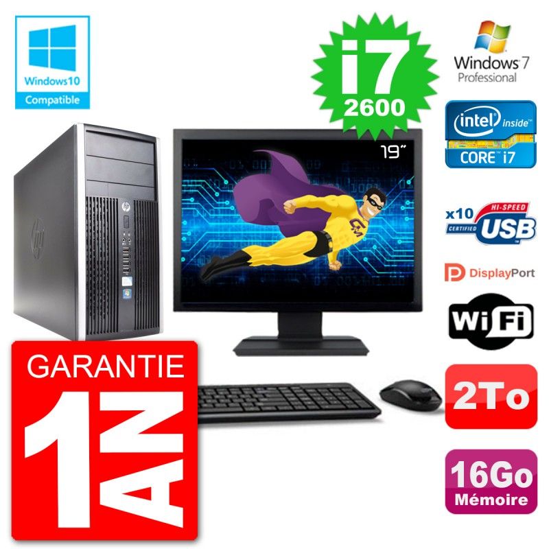 HP Compaq Pro 6300 MT Desktop PC - 19" Screen, Core i7-2600, 16GB RAM, 2TB HDD, DVD Burner, WiFi, Windows 7 Pro