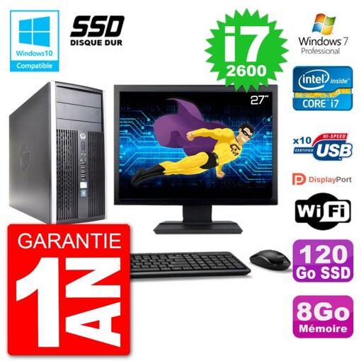 Computadora de escritorio HP Compaq Pro 6300 MT - Pantalla de 27'', Procesador Intel Core i7-2600, 8 GB de RAM, SSD de 120 GB, Unidad de DVD, Wifi, Windows 7 Profesional