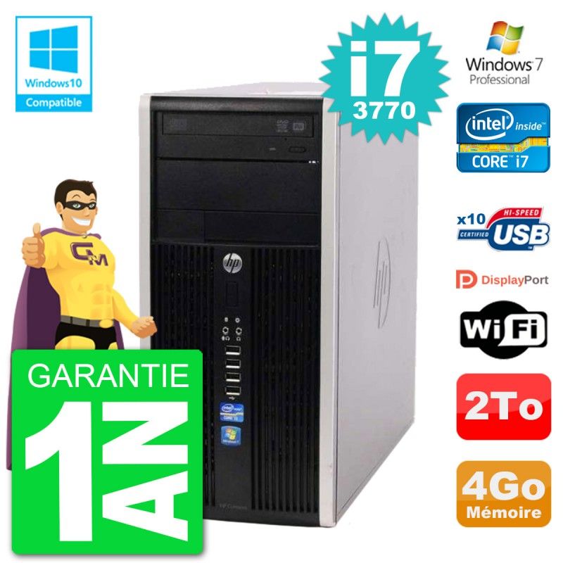 HP Compaq Pro 6300 MT Desktop PC - Intel Core i7-3770, 4GB RAM, 2TB Hard Drive, DVD Burner, WiFi, Windows 7 Pro