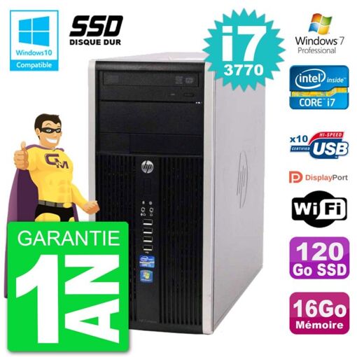 HP Compaq Pro 6300 MT Desktop PC - Intel Core i7-3770, 16GB RAM, 120GB SSD, DVD Burner, WiFi