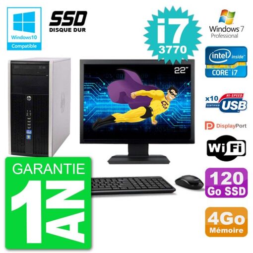 Computadora de escritorio HP 6300 MT - Pantalla de 22', Intel Core i7-3770, 4GB de RAM, SSD de 120GB, Unidad de DVD, WiFi, Windows 7 Pro