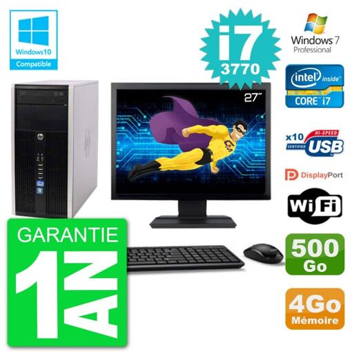 HP Compaq Pro 6300 MT Desktop PC - 27" Screen, i7-3770, 4GB RAM, 500GB Hard Drive, DVD Burner, Wifi