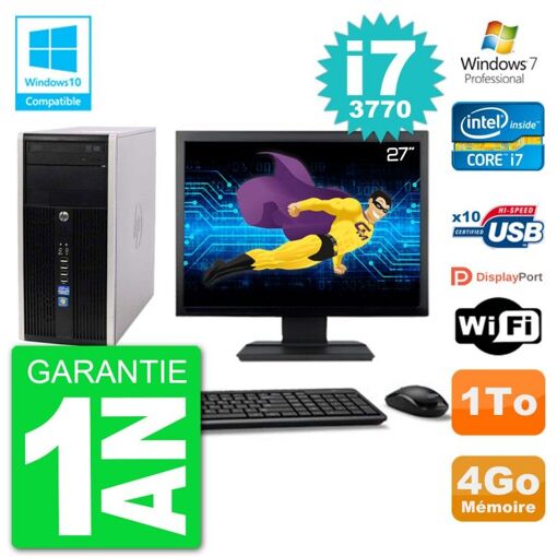HP Compaq Pro 6300 MT Desktop Computer - 27" Screen, Core i7-3770, 4GB RAM, 1TB HDD, DVD Drive, WiFi