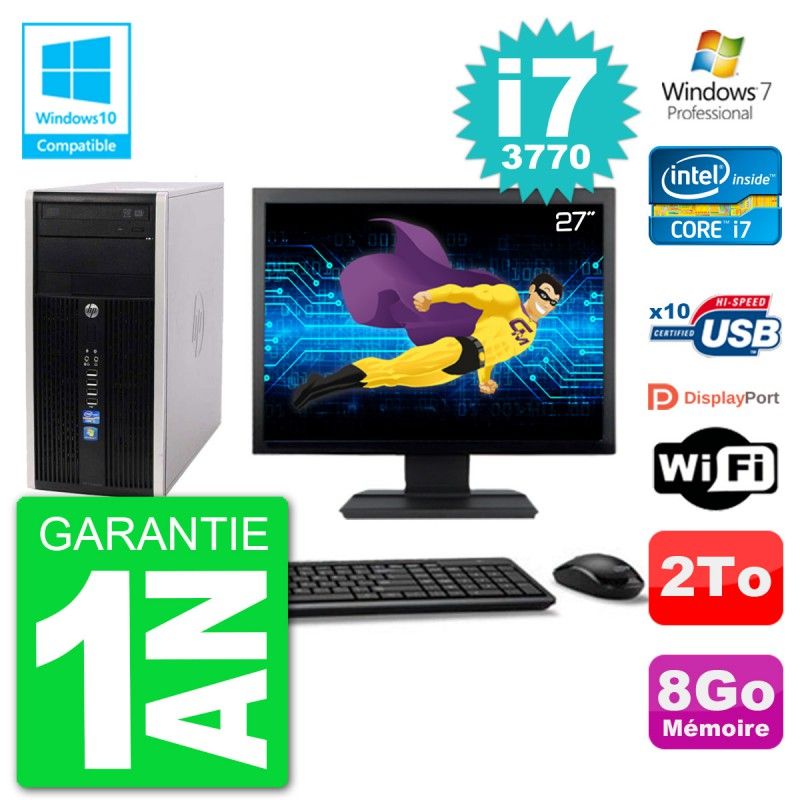 HP 6300 MT Desktop Computer - 27" Screen, Core i7-3770, 8GB RAM, 2TB HDD, DVD Burner, WiFi, Windows 7 Pro
