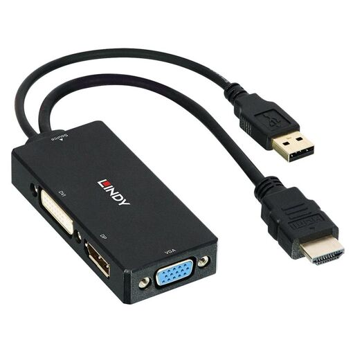 Convertisseur vidéo Lindy - HDMI vers DVI, DisplayPort, VGA - Noir