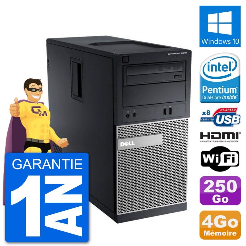 Dell Optiplex 3010 MT Desktop PC - Intel Pentium G2020, 4GB RAM, 250GB HDD, HDMI, WiFi, Windows 10