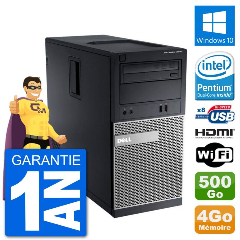 Dell Optiplex 3010 MT Desktop PC - Intel Pentium G2020, 4GB RAM, 500GB HDD, HDMI, WiFi, Windows 10