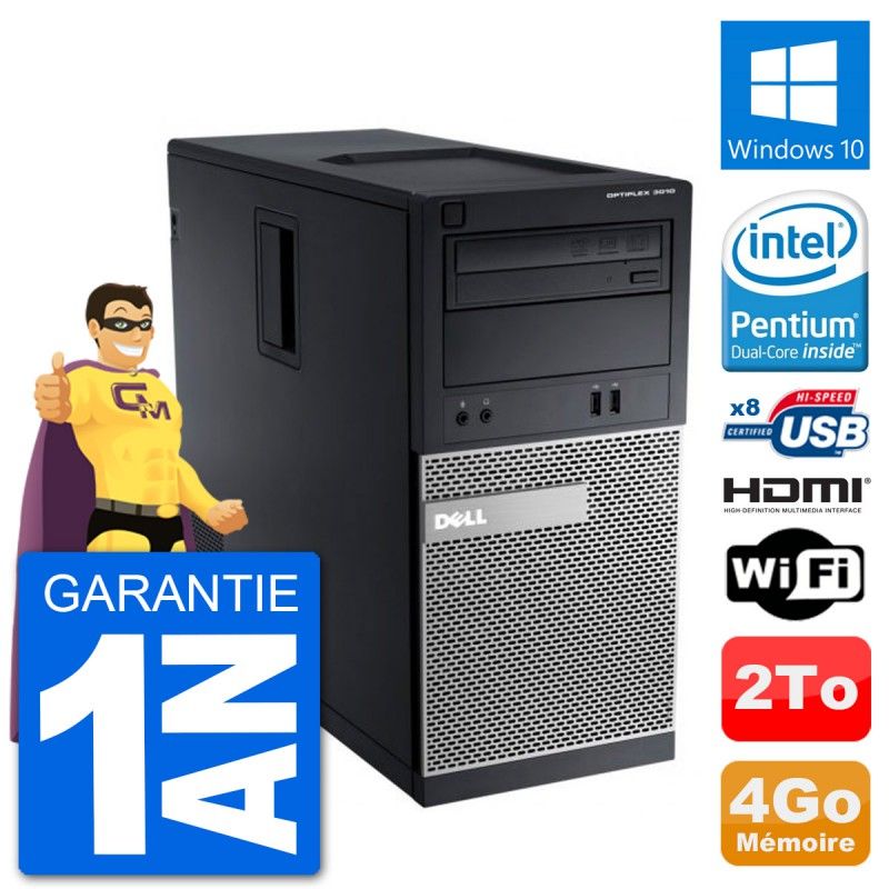 Dell Optiplex 3010 MT Desktop PC - Intel Pentium G2020, 4GB RAM, 2TB HDD, HDMI, Windows 10, WiFi