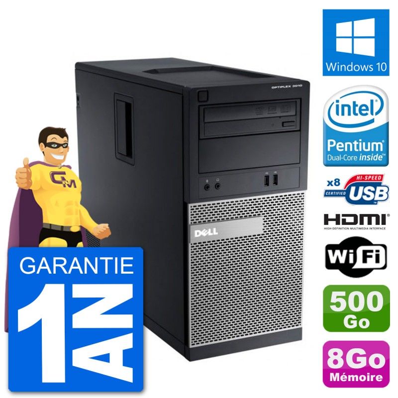 Dell Optiplex 3010 MT Desktop PC - Intel Pentium G2020, 8GB RAM, 500GB HDD, HDMI, Windows 10, Wifi