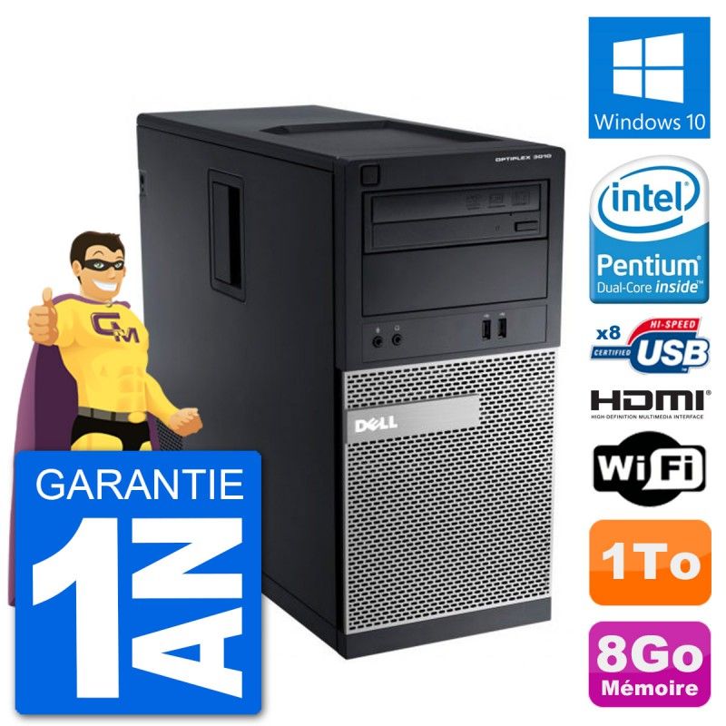 Dell Optiplex 3010 MT Desktop PC, Intel Pentium G2020, 8GB RAM, 1TB HDD, HDMI, Windows 10, WiFi