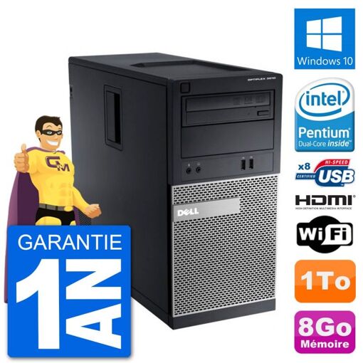 Dell Optiplex 3010 MT Desktop PC, Intel Pentium G2020, 8GB RAM, 1TB HDD, HDMI, Windows 10, WiFi