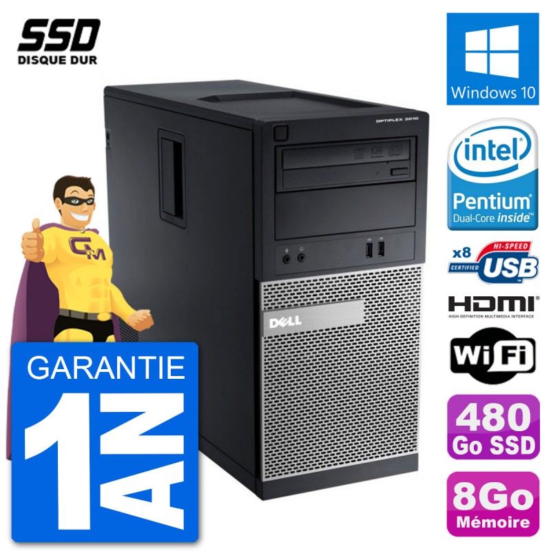 Dell Optiplex 3010 MT Desktop PC - Intel Pentium G2020, 8GB RAM, 480GB SSD, HDMI, WiFi, Windows 10