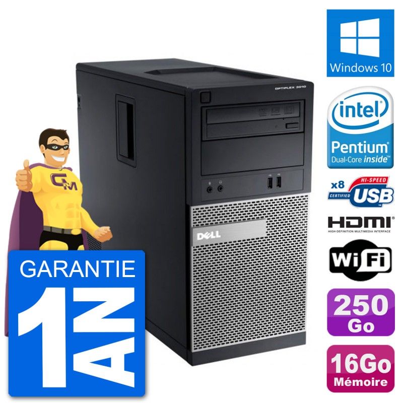 Dell Optiplex 3010 MT Desktop PC - Intel Pentium G2020, 16GB RAM, 250GB HDD, HDMI, WiFi, Windows 10