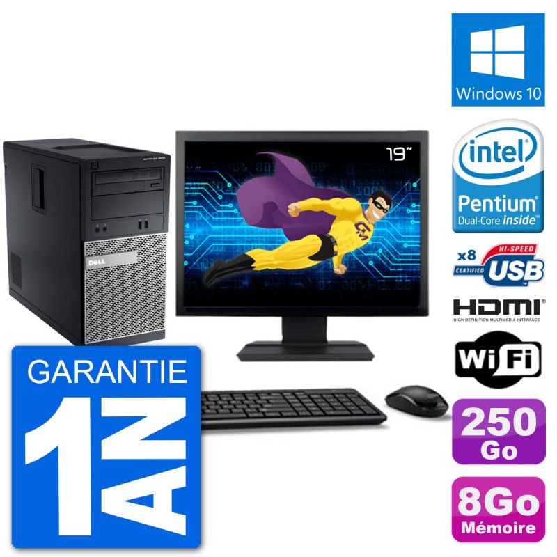 Dell Optiplex 3010 MT Desktop PC - 19" Screen, Intel Pentium G2020, 8GB RAM, 250GB HDD, HDMI, Windows 10, WiFi
