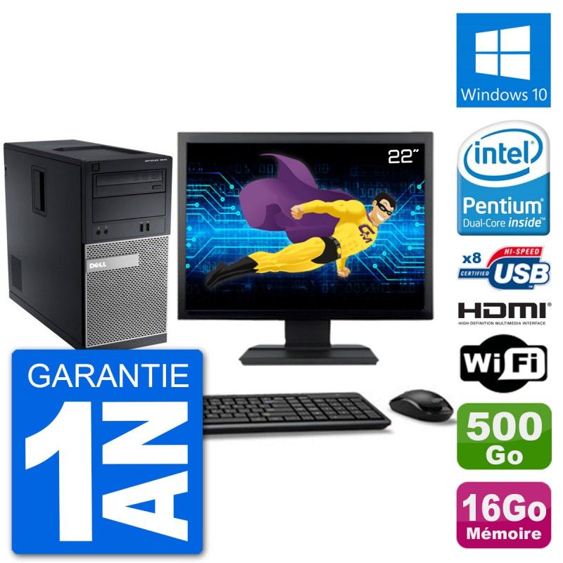 Dell Optiplex 3010 MT Desktop PC - 22" Screen, Intel Pentium G2020, 16GB RAM, 500GB HDD, HDMI, WiFi