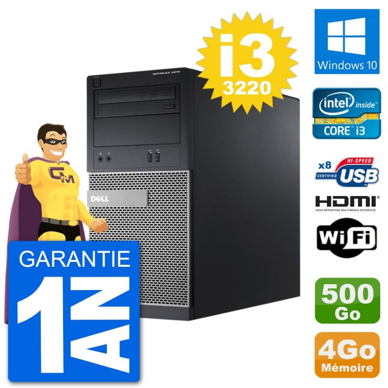 Dell Optiplex 3010 MT Desktop PC - Intel Core i3-3220, 4GB RAM, 500GB HDD, HDMI, WiFi, Windows 10