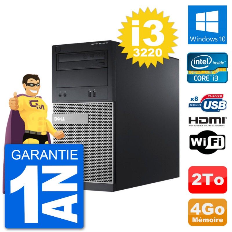 Dell Optiplex 3010 MT Desktop PC - i3-3220, 4GB RAM, 2TB HDD, HDMI, Windows 10, Wifi