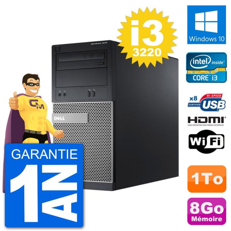Dell Optiplex 3010 MT Desktop PC - i3-3220, 8GB RAM, 1TB HDD, HDMI, WiFi, Windows 10