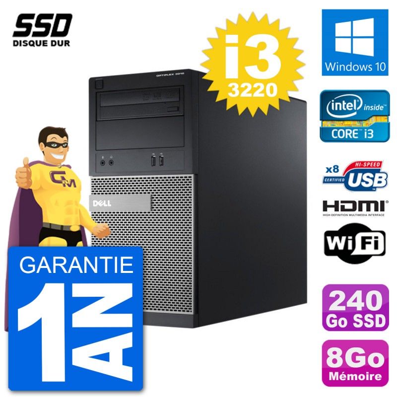 Dell Optiplex 3010 MT Desktop PC i3-3220 8GB RAM 240GB SSD HDMI Windows 10 Wifi
