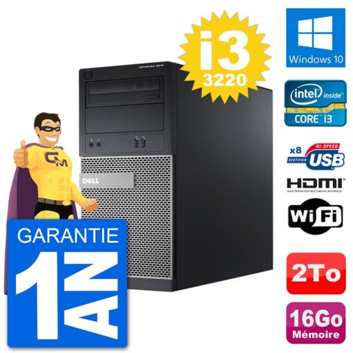 Dell Optiplex 3010 MT Desktop PC i3-3220 16GB RAM 2TB HDD HDMI Windows 10 Wifi