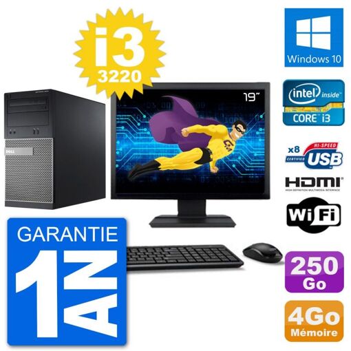 Dell Optiplex 3010 MT Desktop PC - 19" Screen, i3-3220, 4GB RAM, 250GB HDD, HDMI, WiFi