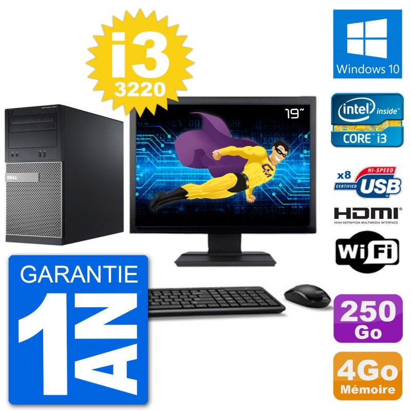 Dell Optiplex 3010 MT Desktop PC - 19" Screen, i3-3220, 4GB RAM, 250GB HDD, HDMI, WiFi