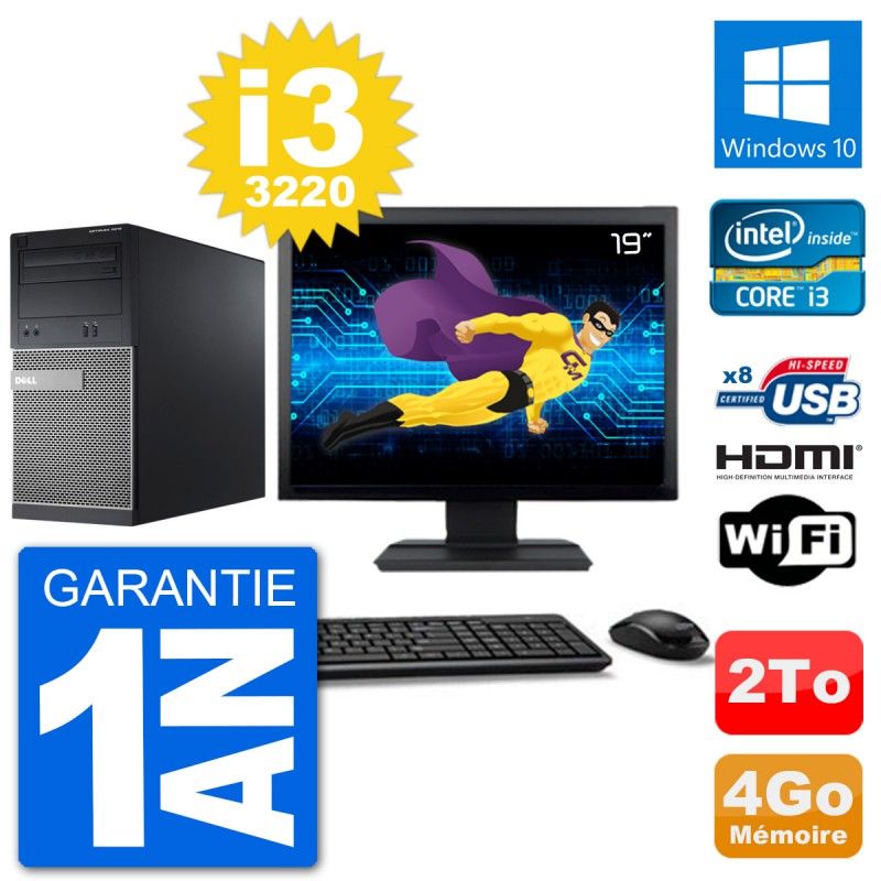 Dell Optiplex 3010 MT Desktop PC - 19" Screen, i3-3220, 4GB RAM, 2TB HDD, HDMI, WiFi, Windows 10