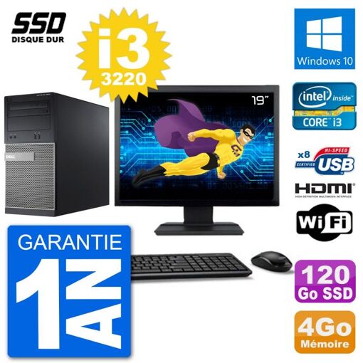 Dell Optiplex 3010 MT Desktop Computer, 19" Screen, i3-3220, 4GB RAM, 120GB SSD, HDMI, Windows 10, Wifi