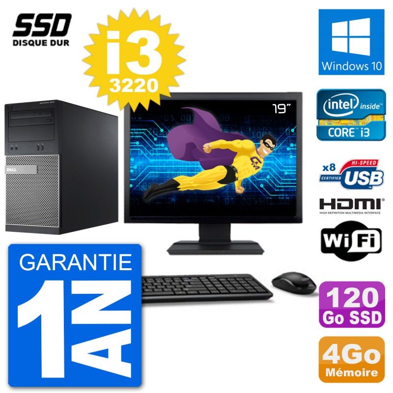 Dell Optiplex 3010 MT Desktop Computer, 19" Screen, i3-3220, 4GB RAM, 120GB SSD, HDMI, Windows 10, Wifi
