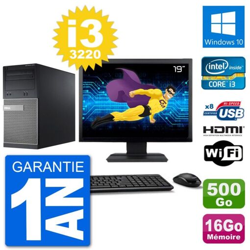 Dell Optiplex 3010 MT Desktop PC - 19" Screen, i3-3220, 16GB RAM, 500GB HDD, HDMI, WiFi