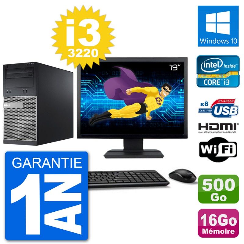 Dell Optiplex 3010 MT Desktop PC - 19" Screen, i3-3220, 16GB RAM, 500GB HDD, HDMI, WiFi