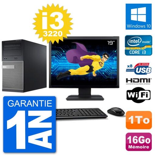 Dell Optiplex 3010 MT Desktop Computer - 19-inch Screen, i3-3220, 16GB RAM, 1TB HDD, HDMI, WiFi
