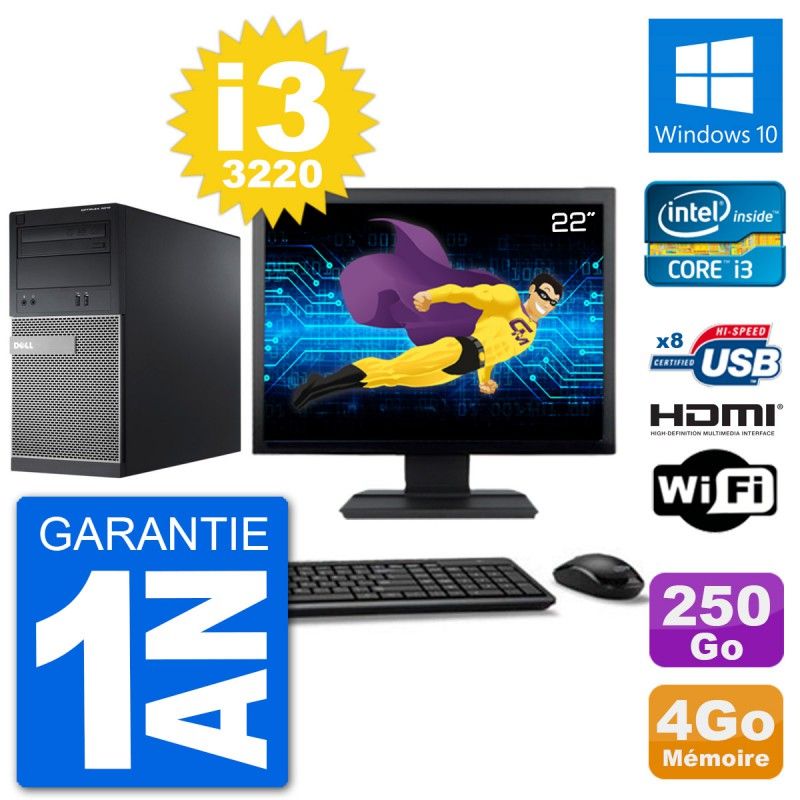 Dell Optiplex 3010 MT Desktop Computer, 22" Screen, i3-3220, 4GB RAM, 250GB HDD, HDMI, WiFi