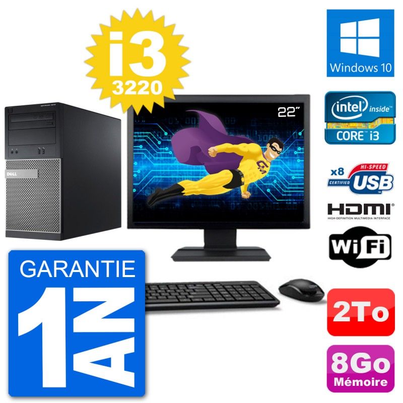 Dell Optiplex 3010 MT Desktop PC - 22" Screen, i3-3220, 8GB RAM, 2TB HDD, HDMI, WiFi