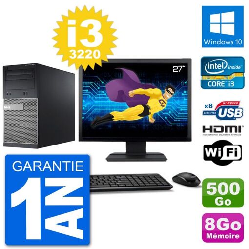 Dell Optiplex 3010 MT Desktop PC - 27" Screen, i3-3220, 8GB RAM, 500GB HDD, HDMI, WiFi