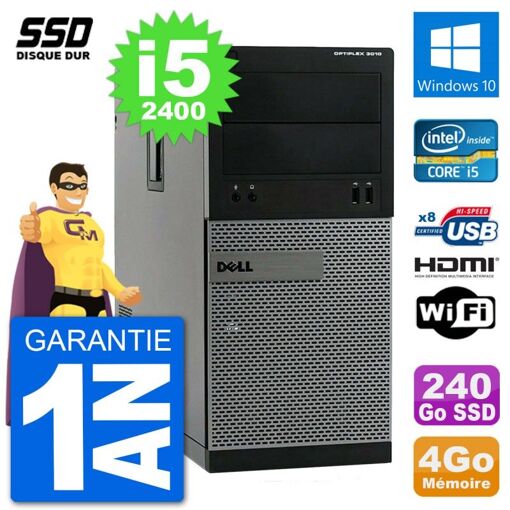 PC de escritorio Dell Optiplex 3010 MT i5-2400 4GB RAM 240GB SSD HDMI Windows 10 Wifi