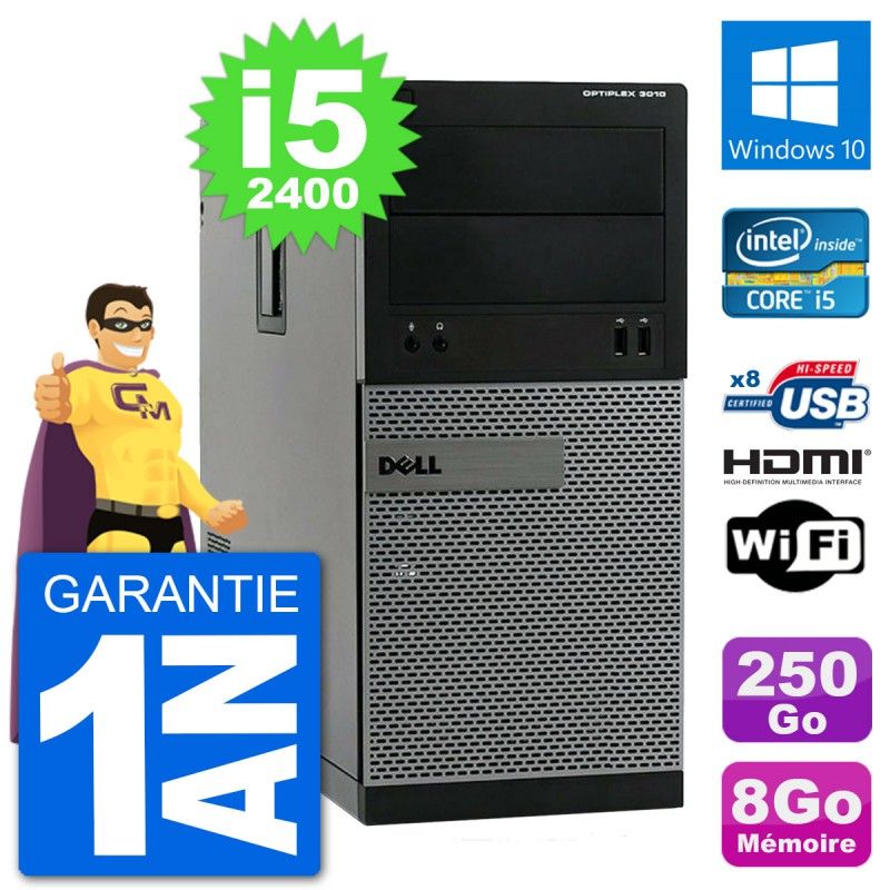 Dell Optiplex 3010 MT Desktop PC i5-2400 8GB RAM 250GB HDD HDMI Windows 10 Wifi