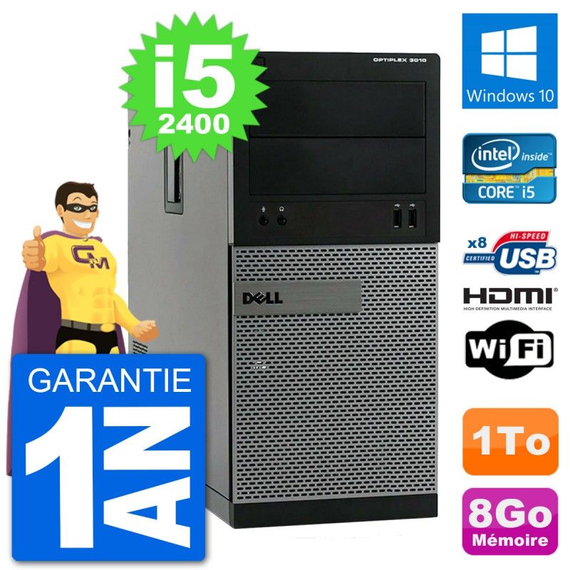 Dell Optiplex 3010 MT Desktop PC - i5-2400, 8GB RAM, 1TB HDD, HDMI, Windows 10, Wifi