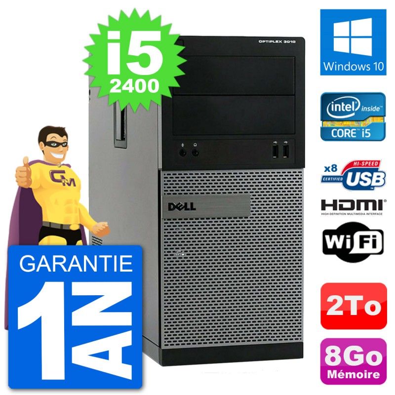 Dell Optiplex 3010 MT Desktop PC - i5-2400, 8GB RAM, 2TB HDD, HDMI, Windows 10, Wi-Fi