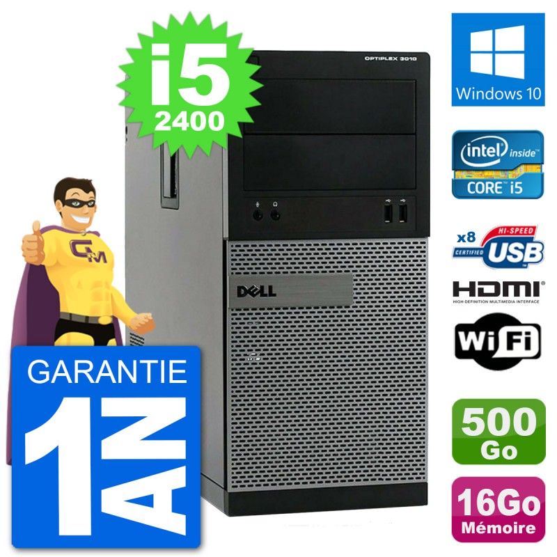 Dell Optiplex 3010 MT Desktop PC - i5-2400, 16GB RAM, 500GB HDD, HDMI, WiFi, Windows 10