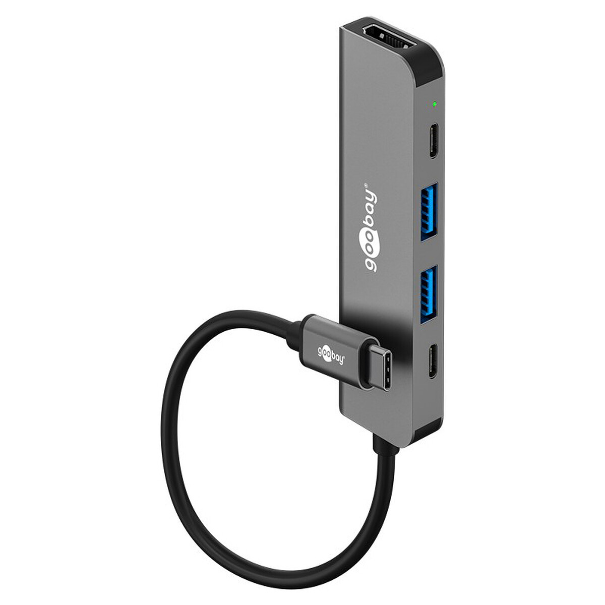 Goobay Hub Slim USB-C vers 1x HDMI, 2x USB-C et 2x USB-A - Power Delivery 100W