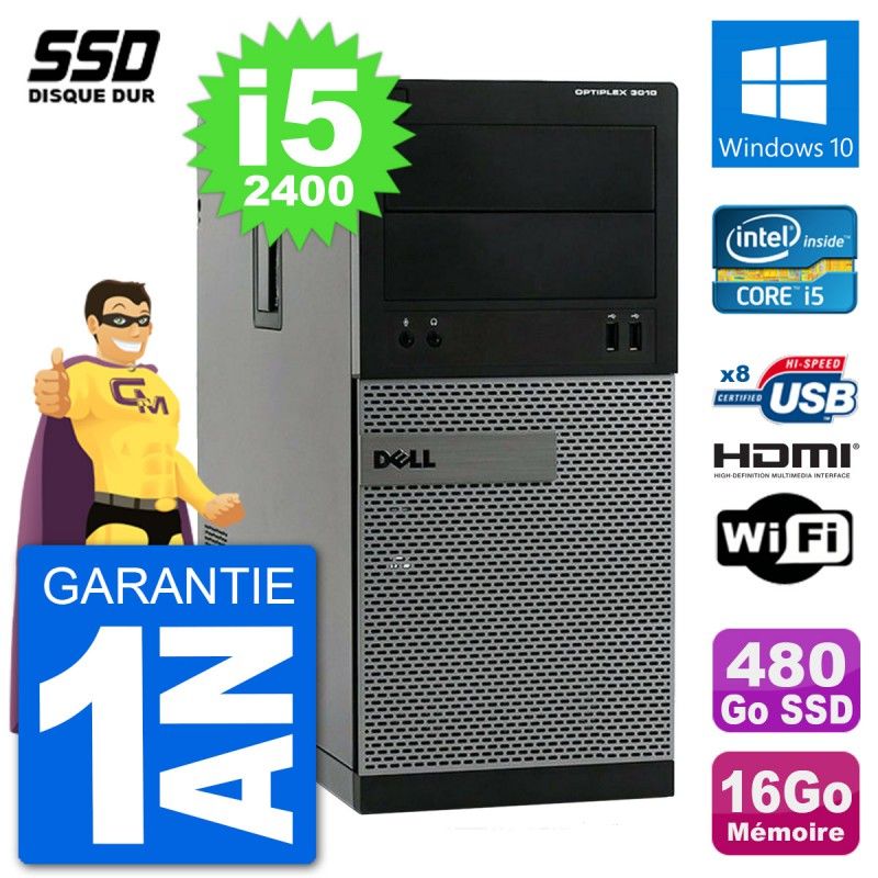 Dell Optiplex 3010 MT Desktop PC i5-2400 16GB RAM 480GB SSD HDMI Windows 10 Wifi