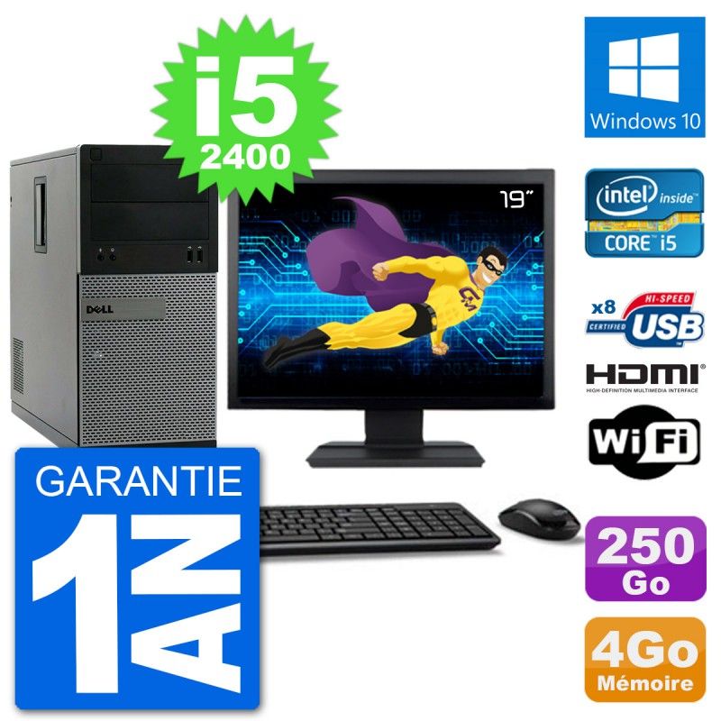 Dell Optiplex 3010 MT Desktop PC - 19" Screen, i5-2400, 4GB RAM, 250GB HDD, HDMI, Windows 10, WiFi