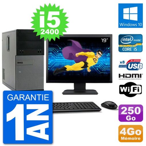 Dell Optiplex 3010 MT Desktop PC - 19" Screen, i5-2400, 4GB RAM, 250GB HDD, HDMI, Windows 10, WiFi