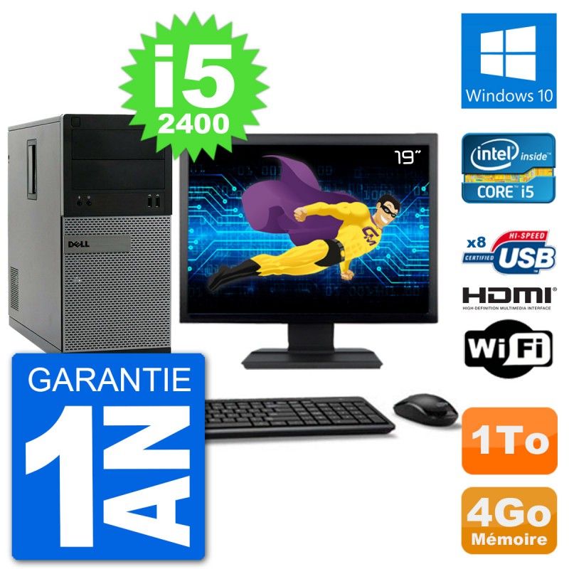 Dell Optiplex 3010 MT Desktop PC - 19" Screen, i5-2400, 4GB RAM, 1TB HDD, HDMI, Windows 10, Wifi