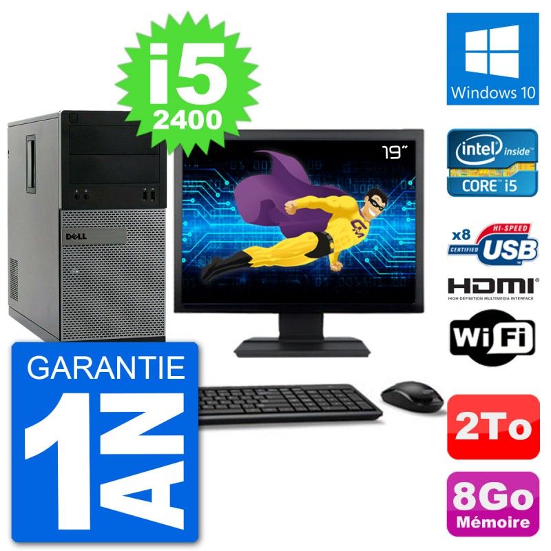 Dell Optiplex 3010 MT Desktop Computer, 19" Screen, i5-2400, 8GB RAM, 2TB HDD, HDMI, Windows 10, Wifi