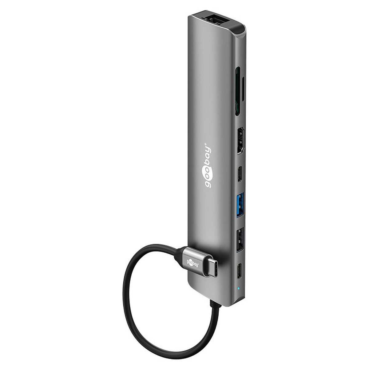 Goobay Hub Slim USB-C vers 1x HDMI 1.4, 2x USB-C 3.0, 1x USB-A 3.0, 1x USB-A 2.0, 1x RJ45, 1x SD et 1 microSD - PD 100W