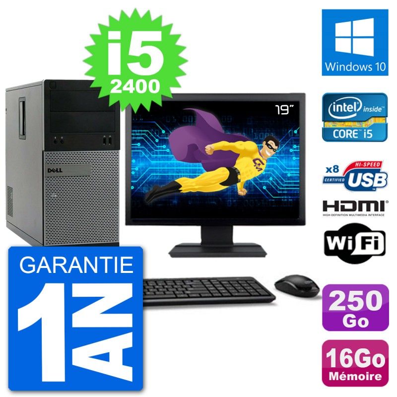 Dell Optiplex 3010 MT Desktop PC - 19" Screen, i5-2400, 16GB RAM, 250GB HDD, HDMI, WiFi