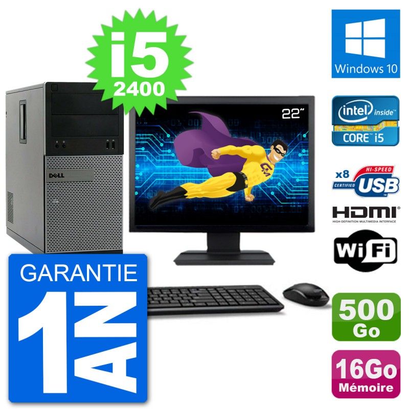 Dell Optiplex 3010 MT Desktop PC - 22" Screen, i5-2400, 16GB RAM, 500GB HDD, HDMI, WiFi